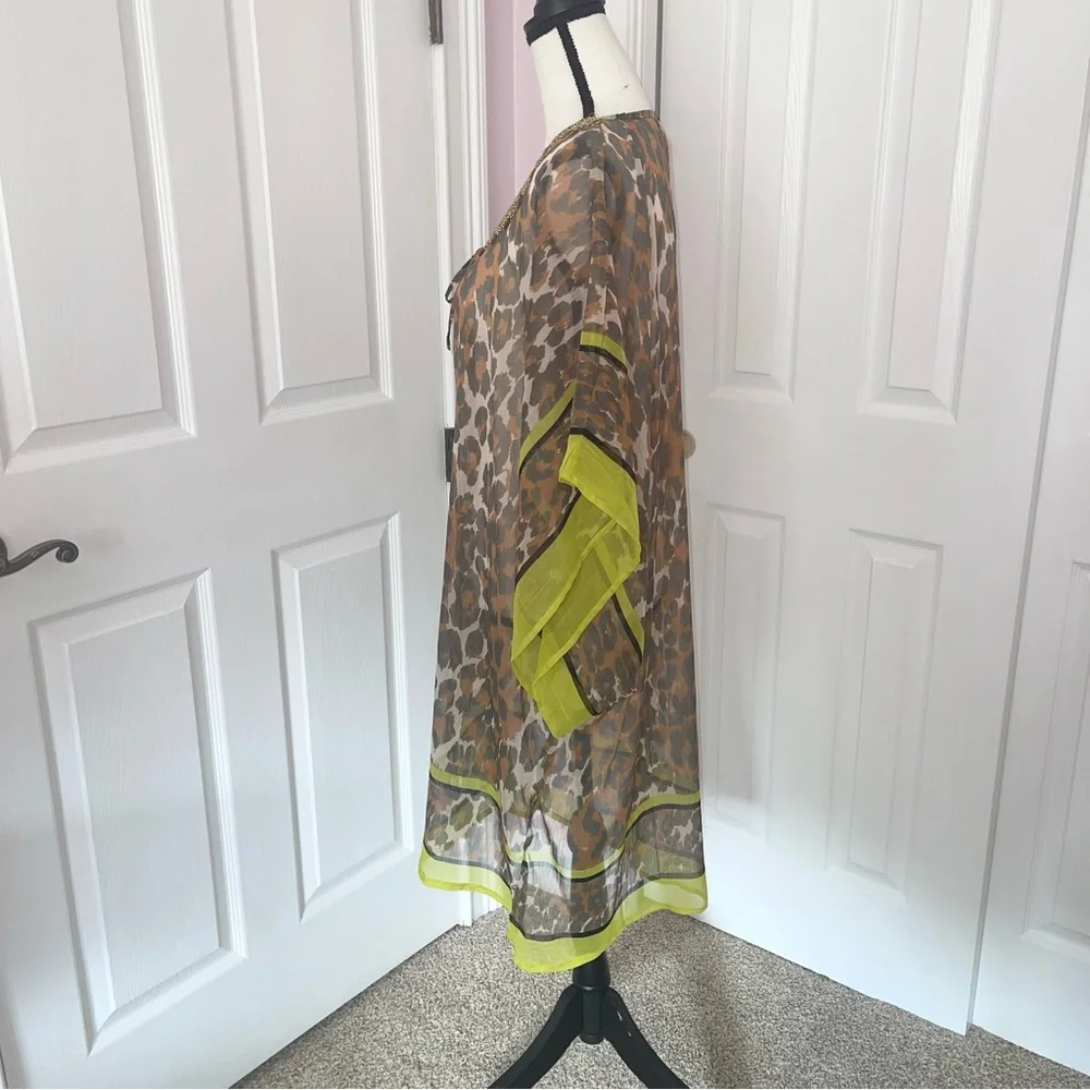 NWT Theodora Callum key lime brown leopard pattern swim cover up, one size - Picture 5 of 13